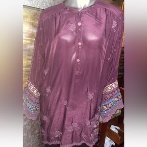 Johnny Was Purple Floral Embroidered Tunic Top Size XXL New